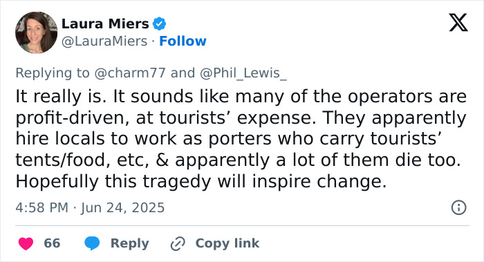 Tweet discussing disturbing claims about volcano tours, highlighting profit-driven operators and tragic consequences for local porters. Tweet discussing disturbing claims about volcano tours, highlighting profit-driven operators and tragic consequences for local porters.