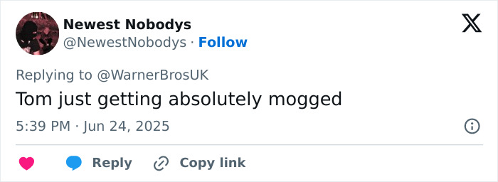 Tweet commenting on Tom Cruise, sparking Botox rumors, after reuniting with Brad Pitt for F1 premiere event. Tweet commenting on Tom Cruise, sparking Botox rumors, after reuniting with Brad Pitt for F1 premiere event.