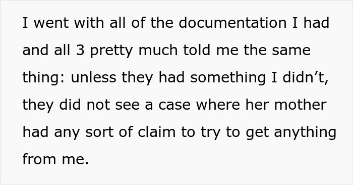 Text excerpt showing a man seeking legal advice about concerns of a lawsuit and a $100K demand from his late girlfriend’s mom.