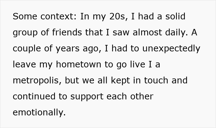 Text describing longtime friends maintaining emotional support despite distance after moving, reflecting ghost friend birthday theme.