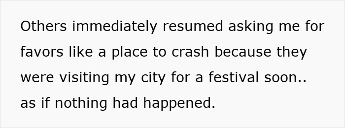 Text excerpt showing someone describing longtime friends acting like a ghost friend never disappeared. Text excerpt showing someone describing longtime friends acting like a ghost friend never disappeared.