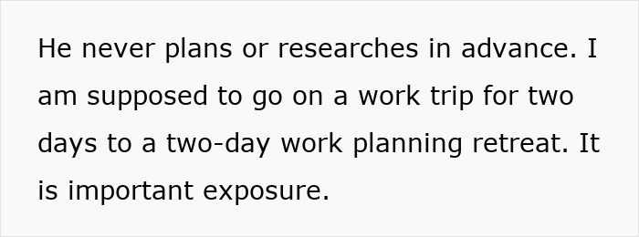 Text discussing a husband demanding wife cancel plans due to hair transplant surgery and related man-child behavior. Text discussing a husband demanding wife cancel plans due to hair transplant surgery and related man-child behavior.