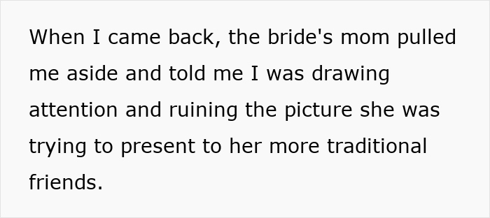 Text overlay stating a young mom accused of shaming the bride’s legacy at a family wedding.