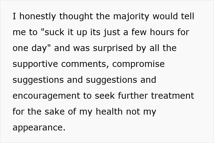 Text discussing a maid of honor refusing to hide psoriasis, leading to a wedding ban without body makeup. Text discussing a maid of honor refusing to hide psoriasis, leading to a wedding ban without body makeup.