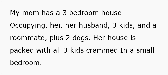 Text excerpt describing a crowded household where a teen girl struggles to babysit her step siblings in a small bedroom.
