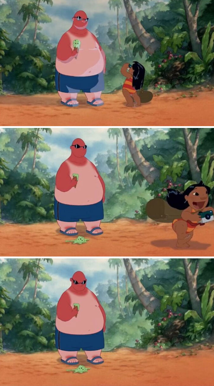 Animated scene showing a man with ice cream and a child playing, representing Gen Z and millennial connection humor.