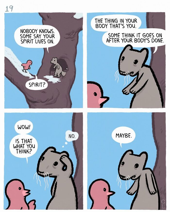 Ruby and Mo comic panels showing a conversation about spirit and identity, exploring themes of love, loss, and healing.