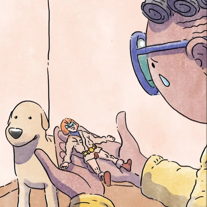 Artist sharing heartfelt wordless comics illustrating life with a dog and a cat in a colorful sketch style.