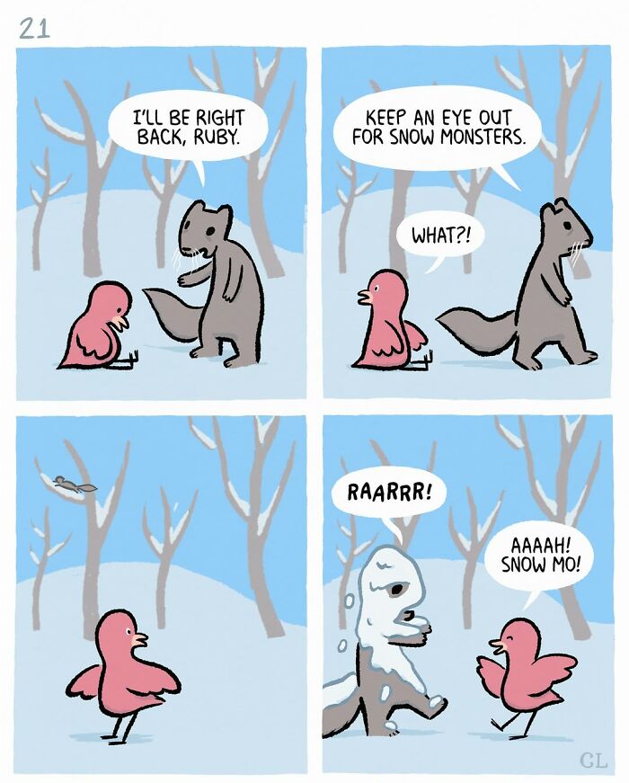 Comic panels showing Ruby and Mo in a snowy setting, illustrating love, loss, and healing in the touching Ruby and Mo comic.