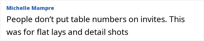 Comment about wedding invitation details, addressing table numbers and flat lay photography for Swift and Kelce secret marriage rumors. Comment about wedding invitation details, addressing table numbers and flat lay photography for Swift and Kelce secret marriage rumors.