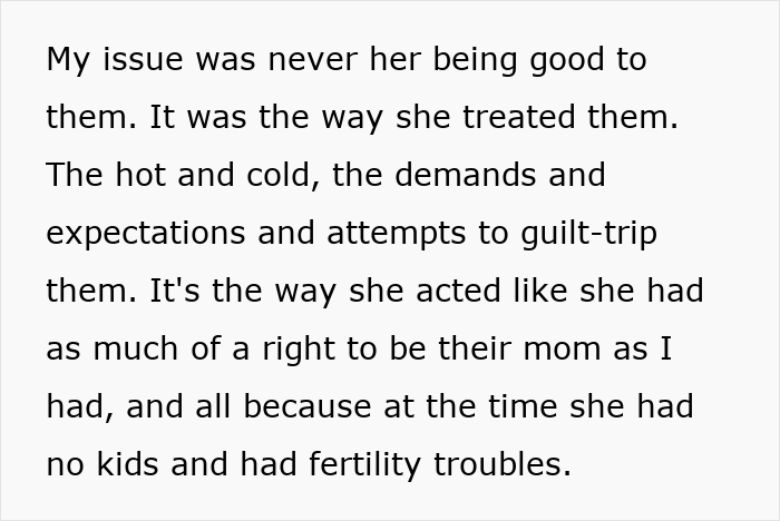 Text discussing a stepmom making kids' lives difficult with emotional demands and guilt-tripping around Mother's Day. Text discussing a stepmom making kids' lives difficult with emotional demands and guilt-tripping around Mother's Day.
