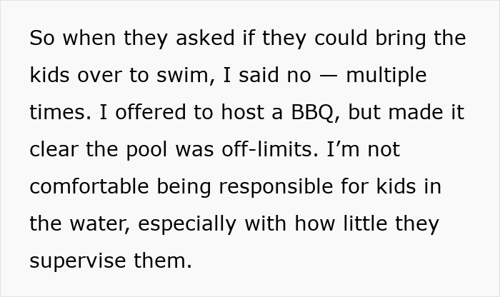 Text about man refusing pool use due to safety concerns before calling cops on bro and family who broke into his home. Text about man refusing pool use due to safety concerns before calling cops on bro and family who broke into his home.