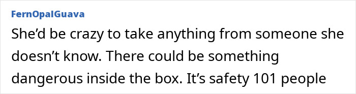 Comment warning about potential danger inside a box, reflecting pushy influencer's rejection story involving Taylor Swift. Comment warning about potential danger inside a box, reflecting pushy influencer's rejection story involving Taylor Swift.