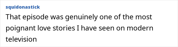 User comment in a blue username box, discussing a poignant love story on modern television, praising Nick Offerman's brutal clapback. User comment in a blue username box, discussing a poignant love story on modern television, praising Nick Offerman's brutal clapback.