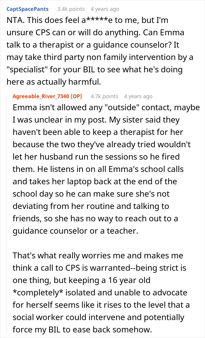 Screenshot of a forum discussion where a woman debates calling CPS after learning about her niece’s isolated home life. Screenshot of a forum discussion where a woman debates calling CPS after learning about her niece’s isolated home life.