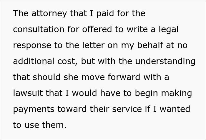 Text about a man seeking legal advice after his late girlfriend’s mom might sue him and demand $100K.