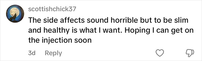 Comment from user scottishchick37 discussing side effects and desire to be slim and healthy using Mounjaro injection soon. Comment from user scottishchick37 discussing side effects and desire to be slim and healthy using Mounjaro injection soon.