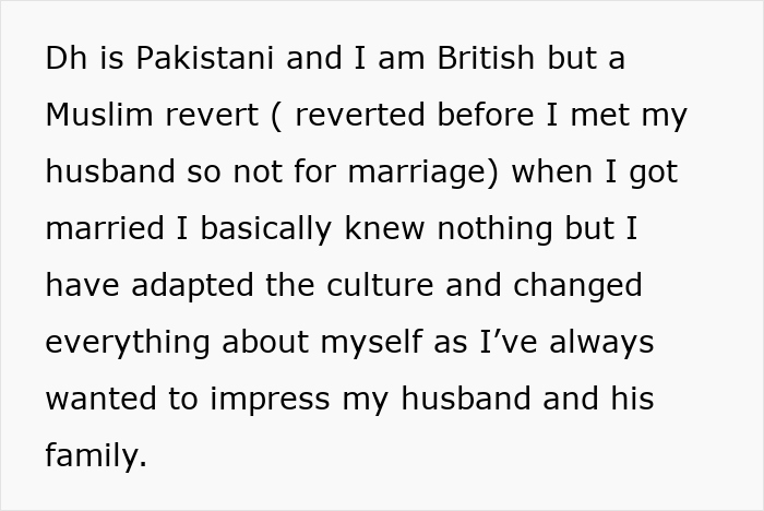 Text about a wife who converts and adopts husband’s culture while raising three kids and feeling like an outsider to in-laws.