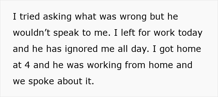 Text excerpt showing a relationship issue where the boyfriend ignored the girlfriend after she asked about a kiss over a decade ago.