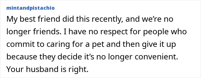 Comment expressing strong disapproval of refusing to let rehome a cat after committing to caring for a pet. Comment expressing strong disapproval of refusing to let rehome a cat after committing to caring for a pet.