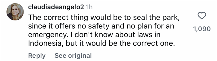 User comment on TikTok discussing the safety concerns of tourists being trapped inside an active volcano. User comment on TikTok discussing the safety concerns of tourists being trapped inside an active volcano.