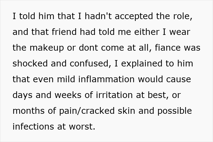 Text excerpt about maid of honor refusing to hide psoriasis for wedding, facing bride’s ban without body makeup. Text excerpt about maid of honor refusing to hide psoriasis for wedding, facing bride’s ban without body makeup.