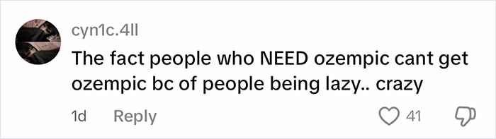 User comment about Ozempic access frustration, highlighting opinions on weight loss medication use online. User comment about Ozempic access frustration, highlighting opinions on weight loss medication use online.