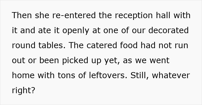 Bride spends months planning elegant wedding disrupted by rude aunt with fast-food wrappers and grease at reception hall. Bride spends months planning elegant wedding disrupted by rude aunt with fast-food wrappers and grease at reception hall.