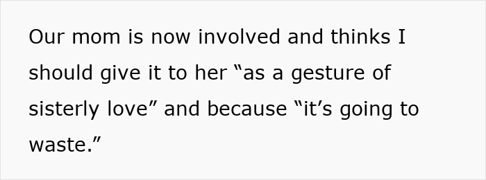 Text excerpt about wedding dress sisters drama discussing mom’s involvement and a gesture of sisterly love to avoid waste. Text excerpt about wedding dress sisters drama discussing mom’s involvement and a gesture of sisterly love to avoid waste.