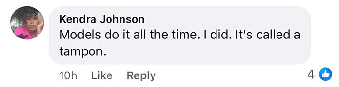 Screenshot of a comment mocking an Olympic star bragging about walking a runway on her period, mentioning tampons. Screenshot of a comment mocking an Olympic star bragging about walking a runway on her period, mentioning tampons.