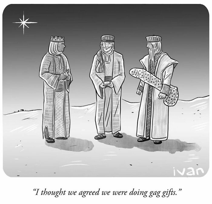 Three men in robes standing under a star in a desert, featuring a hilariously unexpected one-panel comic gag.