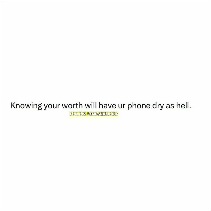 Text post from Ends Humour stating knowing your worth will leave your phone dry, reflecting spot-on humour and relatable content.