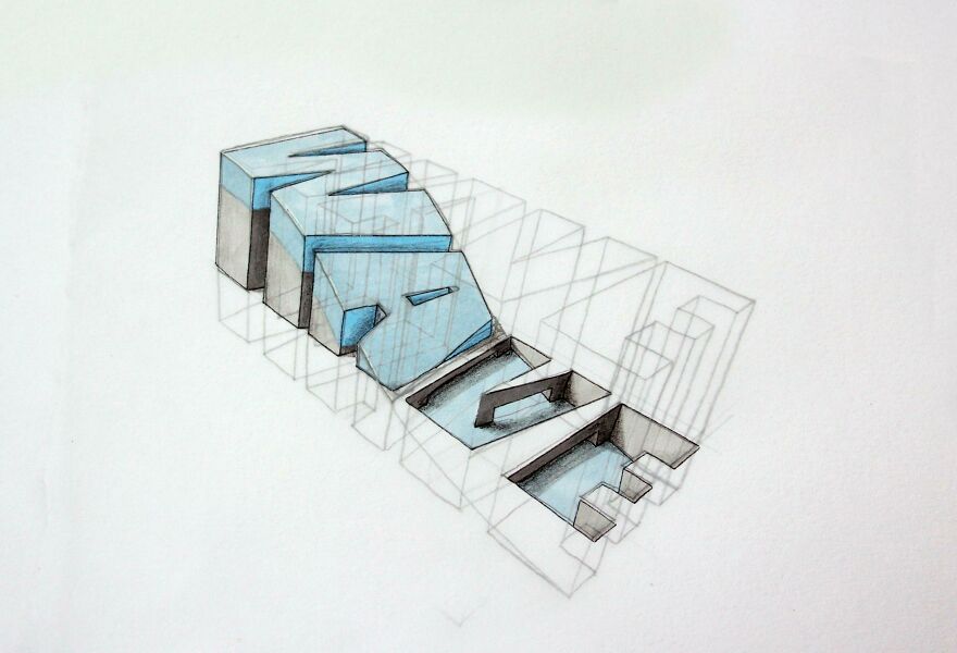 3D drawing of the word hand made with precise lines and shading, showcasing perfect handwriting examples art.