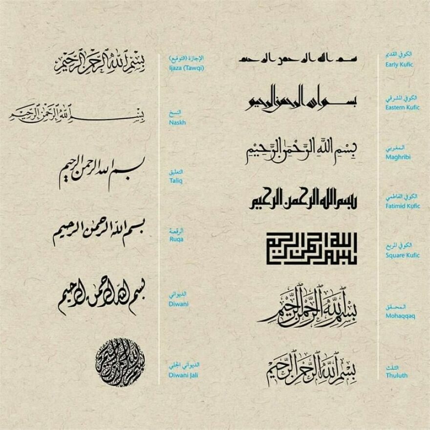 Various examples of perfect handwriting in Arabic calligraphy styles demonstrating excellent penmanship and artistic script.