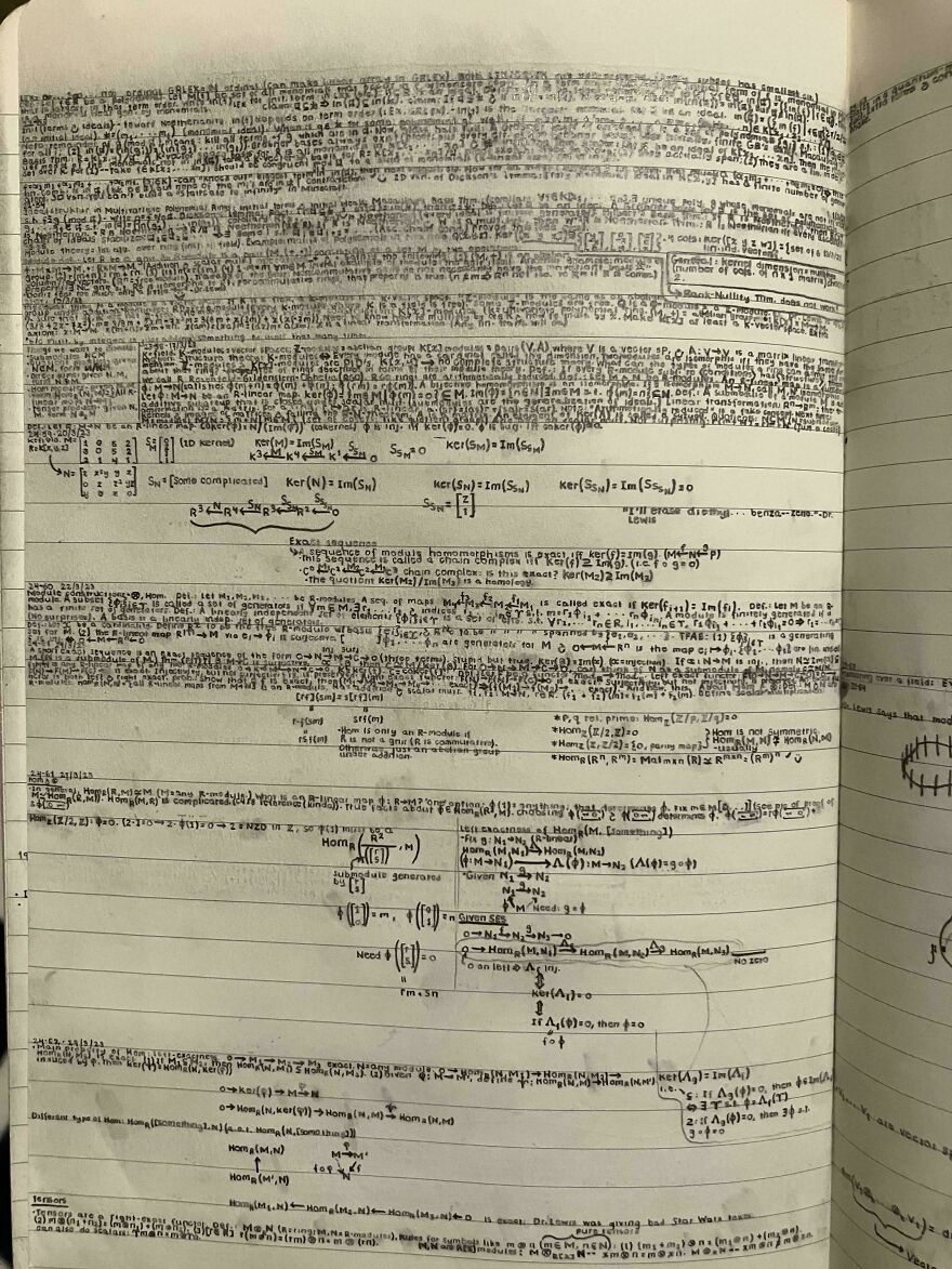 Handwritten mathematical formulas and notes showing perfect handwriting examples with detailed equations on lined paper.