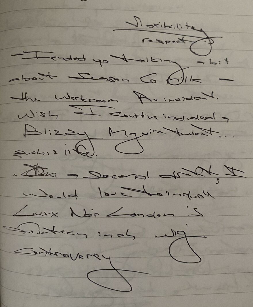 Handwritten notes demonstrating an example of perfect handwriting with clear and neat penmanship on lined paper.