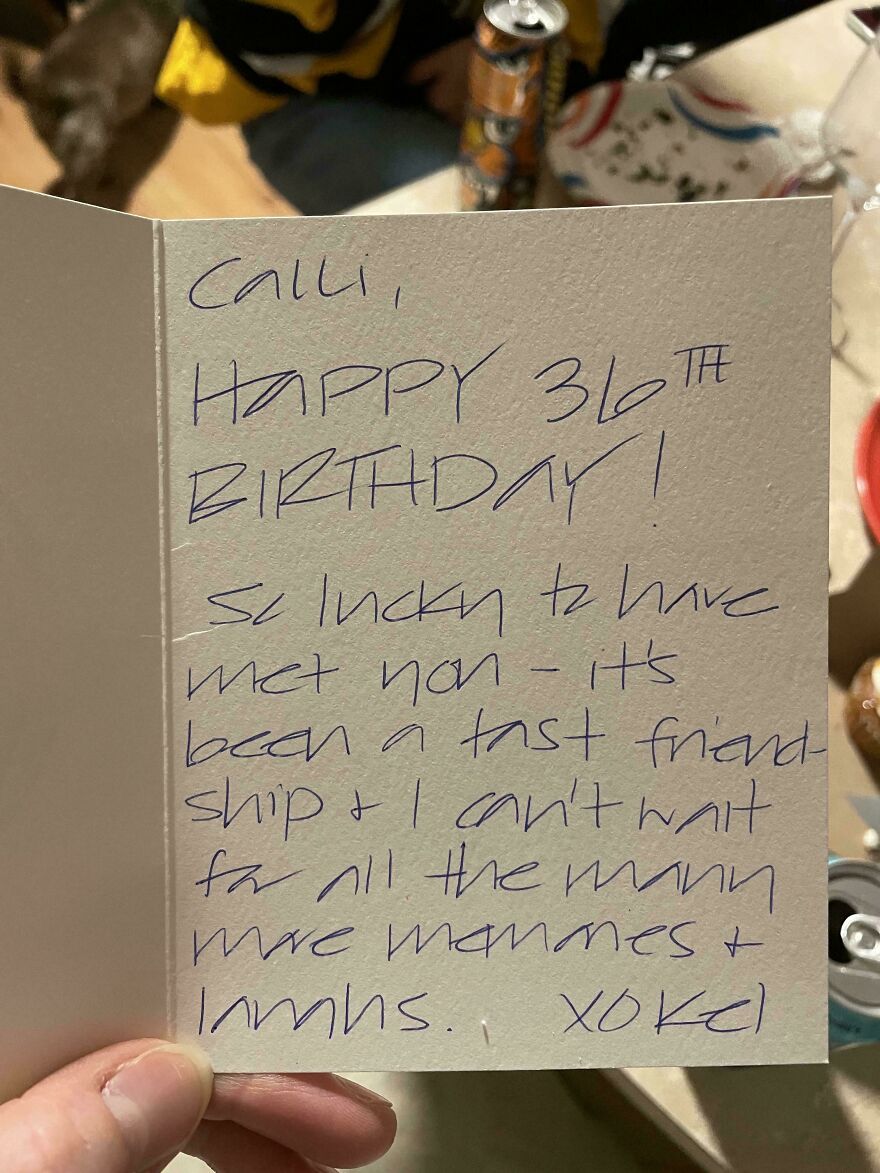 Handwritten birthday card with a personal message showcasing perfect handwriting examples shared by people.