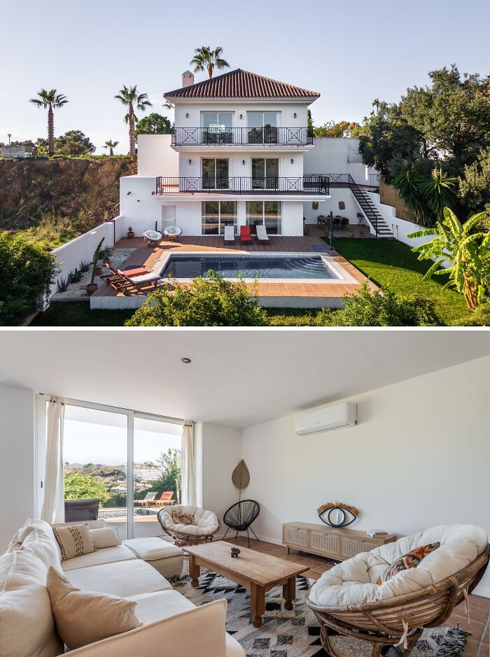 Modern apartment with pool and cozy living room showcasing what 1 million dollars buys in real estate worldwide.