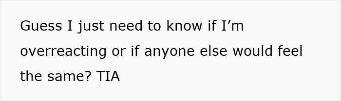 Text post asking if the poster is overreacting or if others would feel the same about a wedding disruption incident. Text post asking if the poster is overreacting or if others would feel the same about a wedding disruption incident.