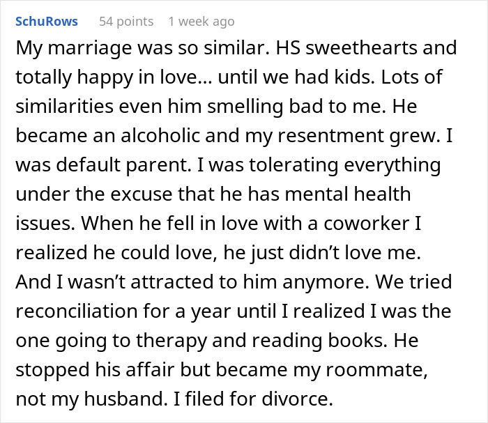 Comment discussing a wife feeling grossed out and struggling to come back from issues in marriage and husband behavior. Comment discussing a wife feeling grossed out and struggling to come back from issues in marriage and husband behavior.