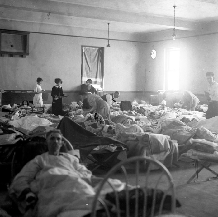 Hospital ward filled with injured patients and nurses providing care after the worst tornado in US history. Hospital ward filled with injured patients and nurses providing care after the worst tornado in US history.