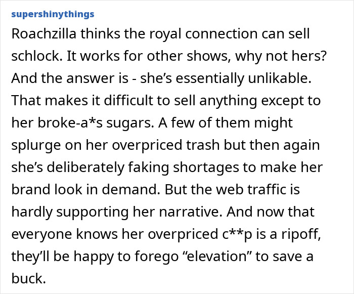 Text post discussing Meghan Markle's brand controversy with products linked to Williams Sonoma and public reactions online. Text post discussing Meghan Markle's brand controversy with products linked to Williams Sonoma and public reactions online.