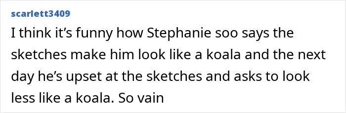 Text post from user scarlett3409 discussing reactions to court sketches in trial coverage, referencing a court sketch artist. Text post from user scarlett3409 discussing reactions to court sketches in trial coverage, referencing a court sketch artist.