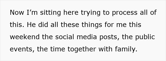Text excerpt about wife processing her husband's actions amid affair, reflecting confusion in bizarre relationship situation. Text excerpt about wife processing her husband's actions amid affair, reflecting confusion in bizarre relationship situation.