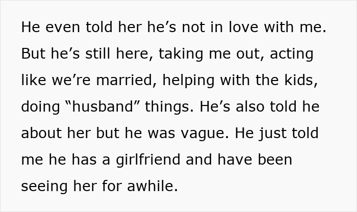 Alt text: Wife wonders if husband loves her despite 8-year affair, emotional confusion in bizarre relationship situation. Alt text: Wife wonders if husband loves her despite 8-year affair, emotional confusion in bizarre relationship situation.