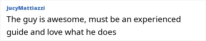 Comment praising an experienced guide for their dedication and love for their work during a challenging recovery mission. Comment praising an experienced guide for their dedication and love for their work during a challenging recovery mission.