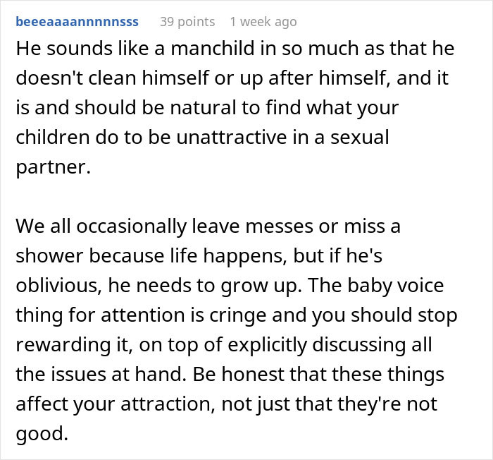 Comment discussing how a wife feels grossed out and struggles to come back from attraction loss to her husband. Comment discussing how a wife feels grossed out and struggles to come back from attraction loss to her husband.