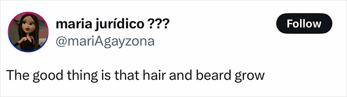 Tweet screenshot showing a comment about hair and beard growth in a discussion on homeless man’s makeover controversy. Tweet screenshot showing a comment about hair and beard growth in a discussion on homeless man’s makeover controversy.