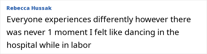 Text post by Rebecca Hussak stating she never felt like dancing in the hospital during labor, referencing Meghan Markle pregnancy twerking video conspiracy. Text post by Rebecca Hussak stating she never felt like dancing in the hospital during labor, referencing Meghan Markle pregnancy twerking video conspiracy.