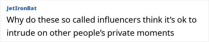 Text post about pushy influencer being rejected, questioning why influencers intrude on private moments. Text post about pushy influencer being rejected, questioning why influencers intrude on private moments.